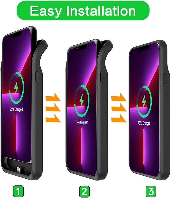Battery Case for iPhone 13 Pro Max, Upgraded 12000mAh Battery Pack Rechargeable Charger Case with Wireless Charging Compatible for iPhone 13 Pro Max (6.7 inch) External Charging Cover (Black)