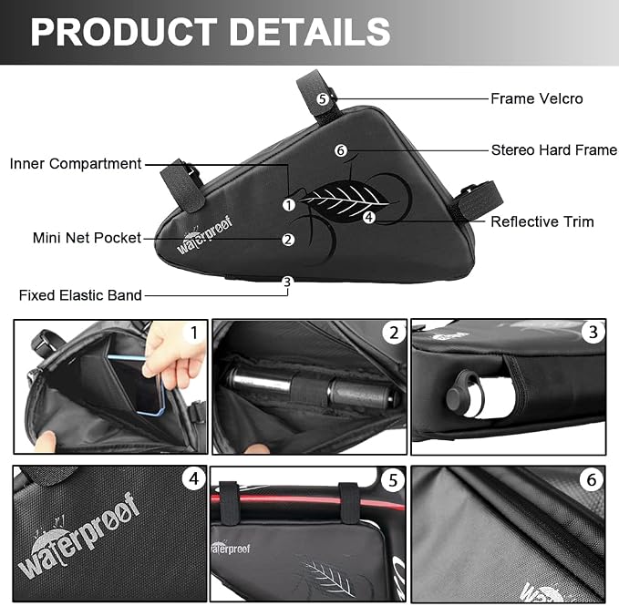 NDakter Bike Triangle Frame Bag & Bicycle Repair Kit, 2L Waterproof Storage Pouch with 16-in-1 Multi-tool, Portable Bike Tool Set for Flat Tire Repair, Cycling Accessories for Mountain Road Bike, MTB