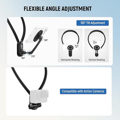 NEEWER GP-16 Magnetic Neck Mount for Action Camera & Phone with Cleaning Cloth Chest Mount Phone Holder for POV Video Recording Vlogging Compatible with GoPro DJI Insta360 MagSafe iPhone Android