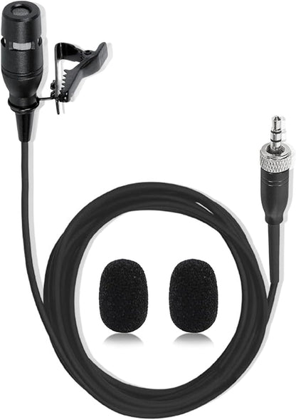 Black Lapel Lavalier Microphone Unidirectional Condenser Super Cardioid Mic Compatible with Sennheiser Wireless Bodypack Transmitter System with 3.5mm Female Screw Plug