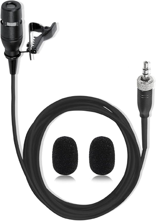 Black Lapel Lavalier Microphone Unidirectional Condenser Super Cardioid Mic Compatible with Sennheiser Wireless Bodypack Transmitter System with 3.5mm Female Screw Plug
