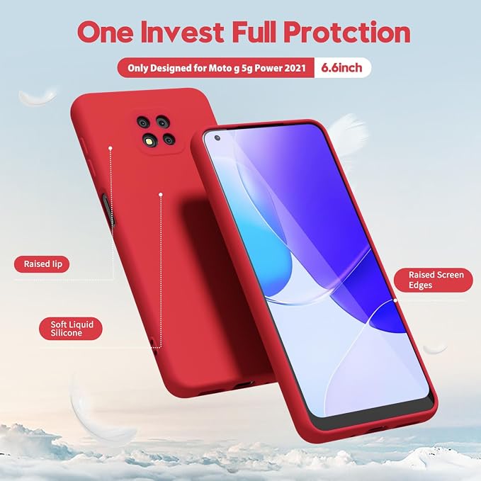 oakxco for Motorola Moto G Power 2021 Phone Case Liquid Silicone, Thin Slim Soft Rubber Gel TPU Plain Simple Cover for Women Girl Cute, Matte Solid Color, Red