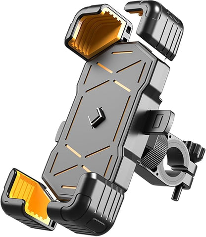 AUCELI Motorcycle Phone Mount, ABS Quick Release Bike Phone Holder for 4.7''-7.2'' Phones, Anti Shake with 360 Rotatable Phone Clip, Handlebar Clamp (Yellow)