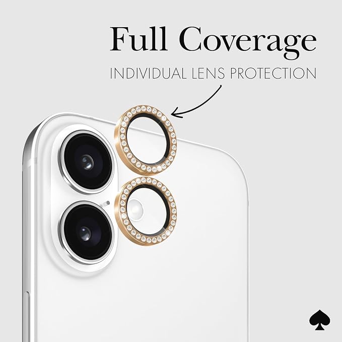 kate spade new york iPhone 16 / iPhone 16 Plus Camera Lens Protector with Aluminum Ring - Set in Stone Gold