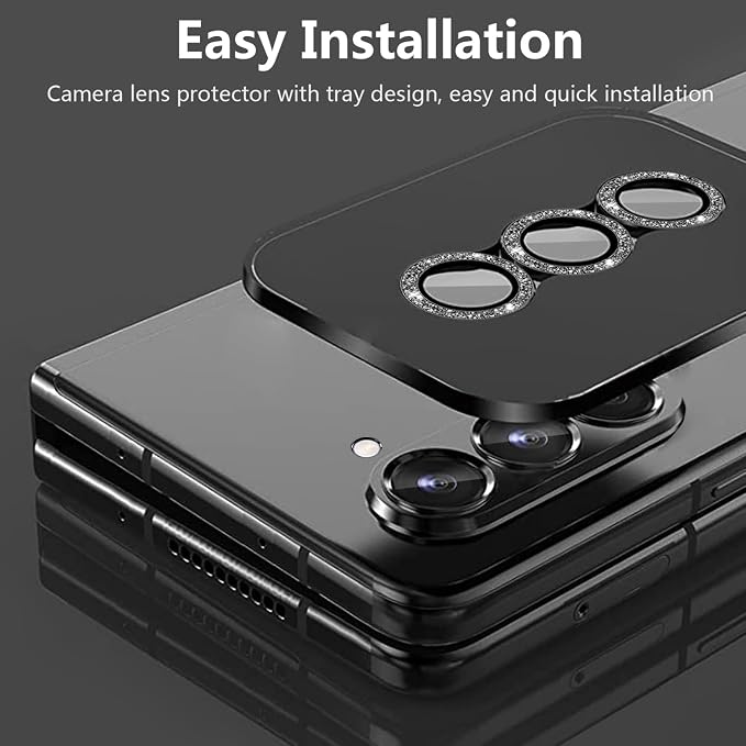for Galaxy Z Fold 6 Camera Lens Protector Bling Glitter Individual Aluminium Alloy Ring 9H Tempered Glass Decorative Accessories Camera Cover for Samsung Galaxy Z Fold 6 Glitter Black