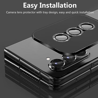 for Galaxy Z Fold 6 Camera Lens Protector Bling Glitter Individual Aluminium Alloy Ring 9H Tempered Glass Decorative Accessories Camera Cover for Samsung Galaxy Z Fold 6 Glitter Black