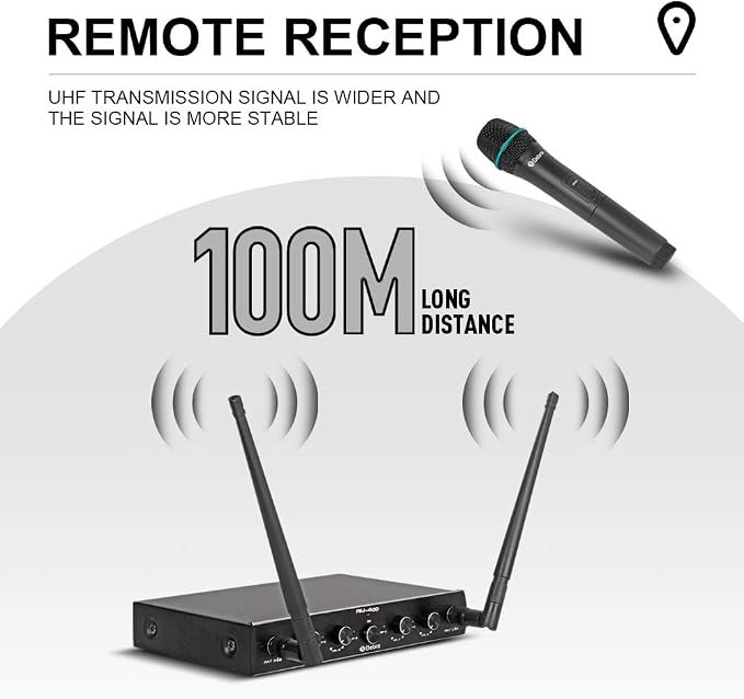 Debra Audio Pro UHF 4 Channel Wireless Microphone System with Cordless Handheld Lavalier Headset Mics, Metal Receiver, Ideal for Karaoke Church Party(with 4 Handheld (B))
