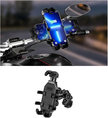 Motorcycle Phone Mount Holder, 360° Adjustable Anti-Theft Motorbike Handlebar Cellphone Mount with Vibration Dampener, Bike Smartphone Holder Clamp, Suitable for 5.1"-7" Phones