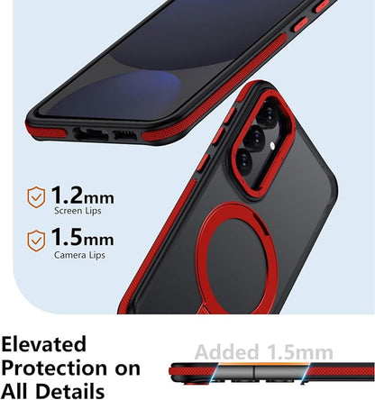for Samsung Galaxy S24 FE Case, Magnetic Adjustable Ring Stand [Fit for Magsafe], [Military-Grade Shockproof Protection] Phone Case with Kickstand&Ring Holder (Red)