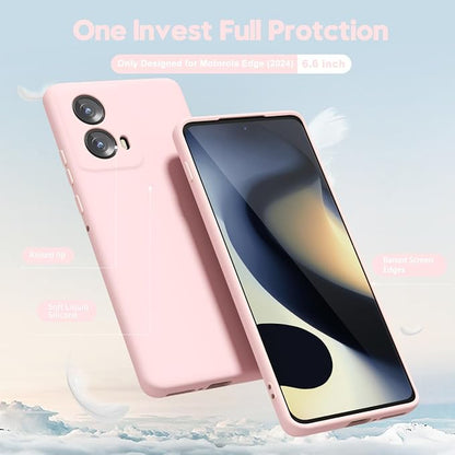 oakxco for Motorola Moto Edge 2024 Phone Case Liquid Silicone, Thin Slim Soft Rubber Gel TPU Plain Protective Simple Cover for Women Girl Cute, Matte Solid Color Aesthetic, Pink Sand