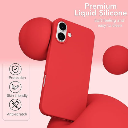 for iPhone 16 Plus Case Silicone Compatible with Magsafe Case, Ultra Slim Thin Magnetic Phone Cases Mag Safe, Cute Soft Rubber Gel TPU Matte Plain Wireless Charging Cover for Women, Red