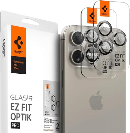 Spigen Camera Lens Screen Protector [GlasTR EZ Fit Optik Pro] Designed for iPhone 16 Pro Max/iPhone 16 Pro/iPhone 15 Pro Max/iPhone 15 Pro [Case Friendly] - Natural Titanium [2 Pack]