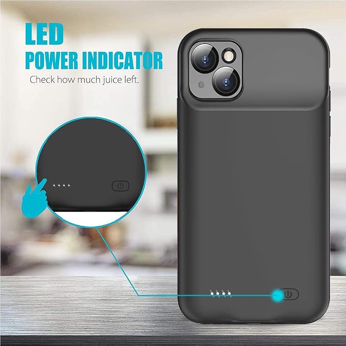 Battery Case for iPhone 14, Full Encircle 7000mAh Ultra-Slim Rechargeable Smart Portable Charging Cover Extended Battery Pack Compatible with iPhone 14 (6.1 inch) Charger Case Support Carplay-Black