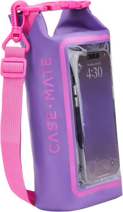 Case-Mate Purple Paradise Mini IP68 Waterproof Bucket Bag - Roll Top Dry Bag 2L Cap with Waterproof Pouch for Swimming Kayaking Boating Travel and More - For Phones Up to 7"