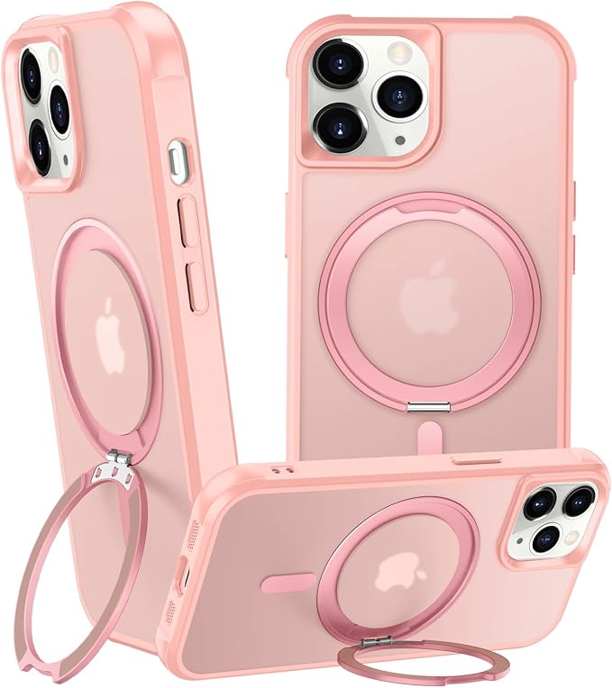 360° Magnetic Swivel Ring for iPhone 12 pro max case, Built-in Metal Stand and Ring Holder, Magsafe Compatible, Military Grade Protection, Shockproof - Pink