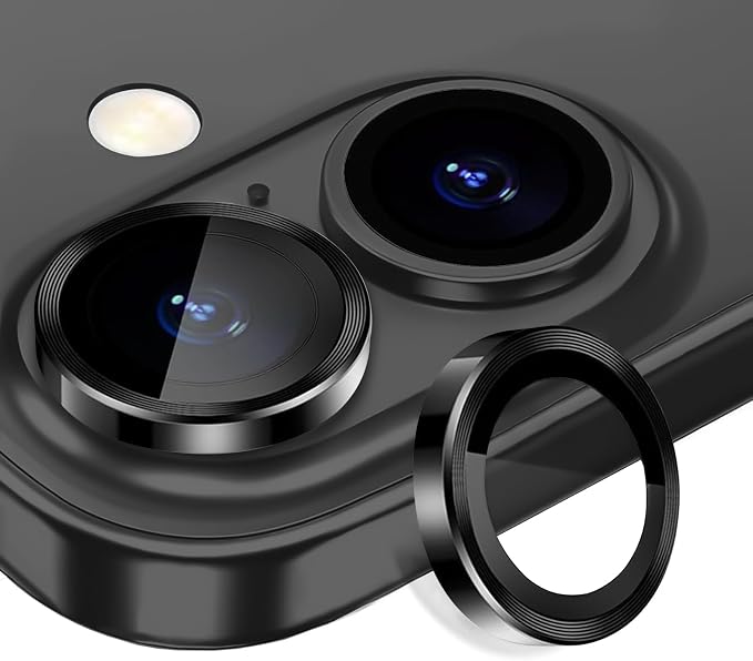 AFARER Camera Protector for iPhone 17/16/16 Plus,[Anti-Scratch][Easy to Install][Strong Adsorption][Not Easy to Break] Metal Tempered Glass Ring Lens Protectors,1 Set,Black