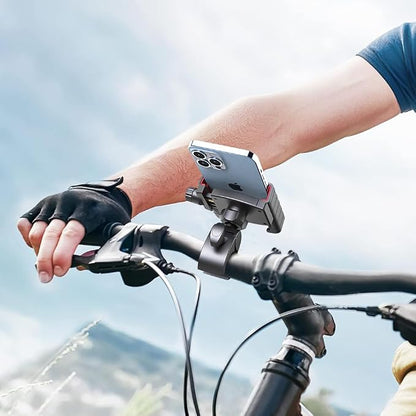 Universal Adjustable Bicycle Phone Holder Compatible with iPhone 15/14/13/12 Pro Max, Samsung Galaxy S23/S22 Ultra, Secure 360° Rotation Cycling Accessories for Road Mountain Bikes