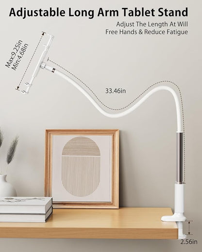 Gooseneck Tablet Holder for Bed, Adjustable Tablet Stand for Desk, Flexible Long Arm Mount for Kindle Reading in Bed, Compatible with iPad and Other 4.7-10.9 Inches Devices