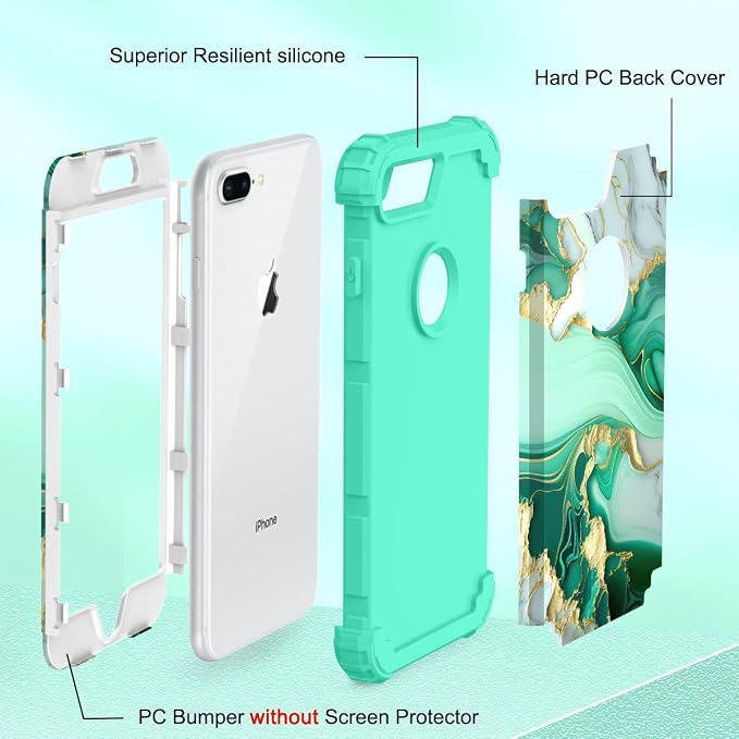 Hocase Heavy Duty Shockproof Protection Hard Plastic+Silicone Rubber Hybrid Protective Case for iPhone 7 Plus/iPhone 8 Plus - Mint Green
