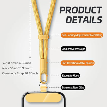 KITANIS 2 Pack Phone Lanyard,2×Phone crossbody strap,4×Tether Tabs,Universal Cell Phone Multifuctional Patch Polyester Lanyards,Cell Phone Lanyards for Women and Men(blue+yellow)