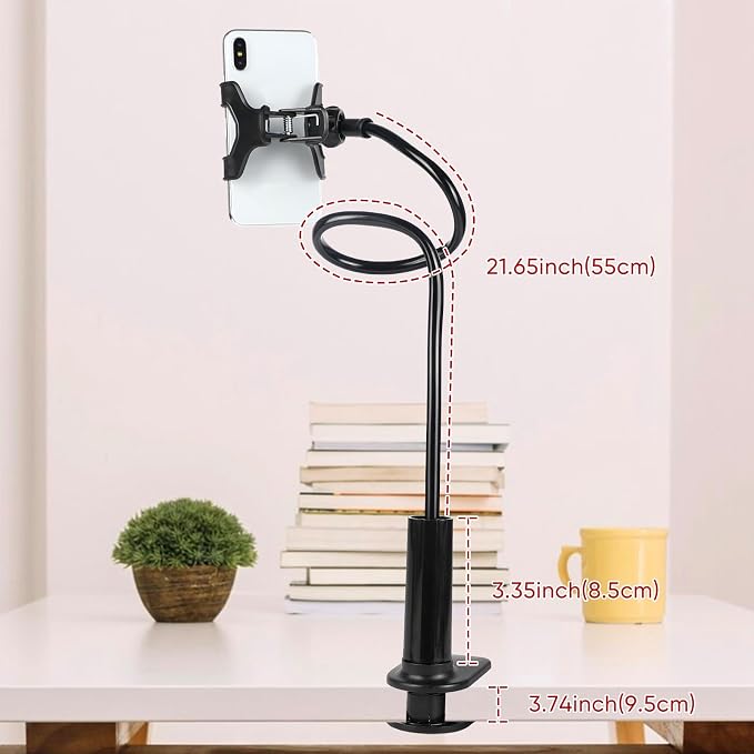 Gooseneck Cell Phone Holder, Universal Lazy Bracket, Mobile Phone Clip Stand, 360 Degree Rotation Flexible Long Arm Phone Mount for Desk, Bedroom, Office, Mobile Cell Phone Stand for 4.0-7.0''