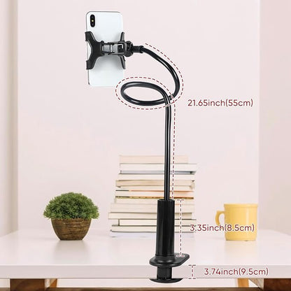 Gooseneck Cell Phone Holder, Universal Lazy Bracket, Mobile Phone Clip Stand, 360 Degree Rotation Flexible Long Arm Phone Mount for Desk, Bedroom, Office, Mobile Cell Phone Stand for 4.0-7.0''