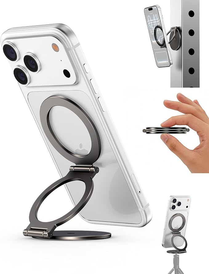 Dual Magnetic Phone Ring Holder for MagSafe, Compatible with Magnet Gym Golf, Car Mount, 1/4" Screw Hole Tripod Adapter Mount, Phone Grip for iPhone 17/16/15/14/13/12 Pro Max/Samsung & Androids