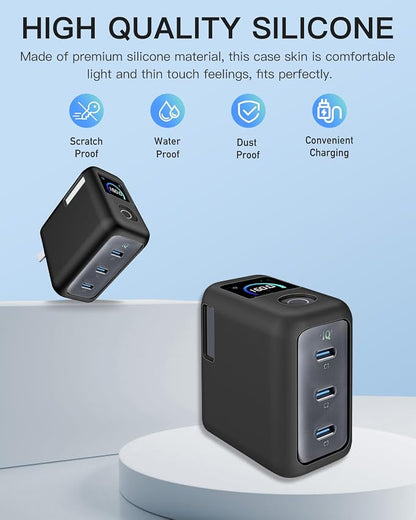 Silicone Case for Anker 160W 3-Port Compact USB C GaN Charger Block,Full-Body Protective Cover for Anker Prime Charger,Precise Port Cutouts (Case Only) Black