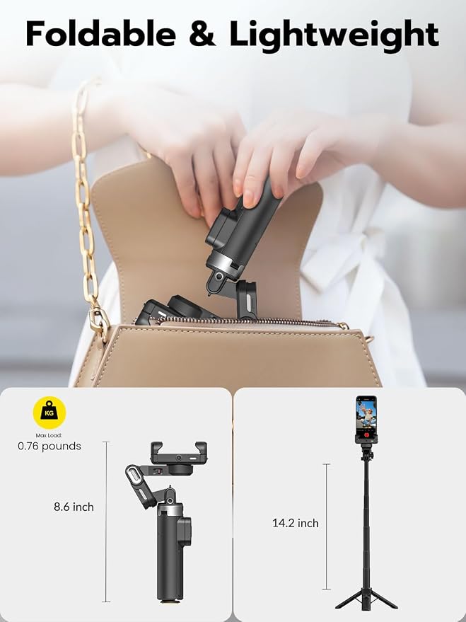 AOCHUAN Gimbal Stabilizer for iPhone, 4 in 1 Phone Gimbal w/360° Rotation for iPhone/Andriod Sefie Stick Tripod w/Auto Face Tracking and Wireless Remote for Vlogging-M3 Promini Black