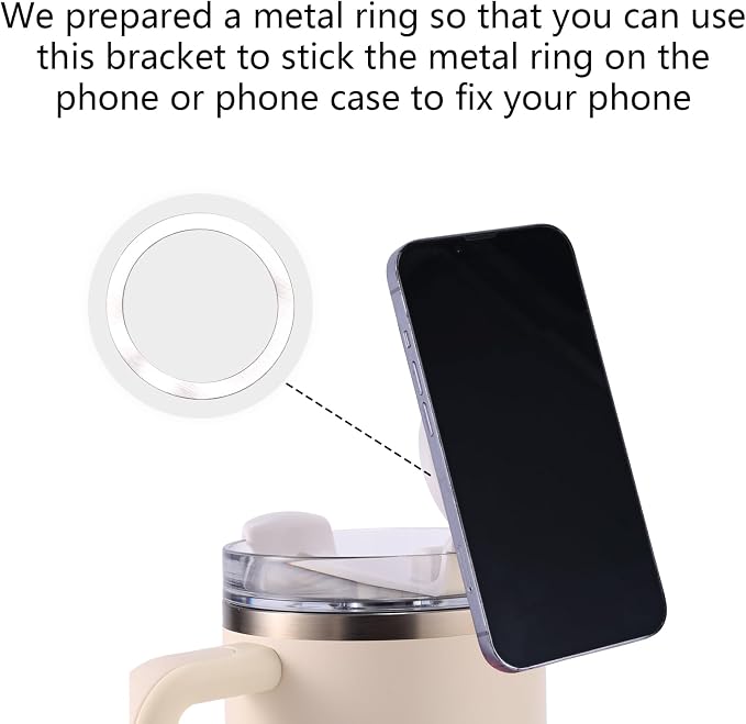 Lyreh Magnetic Phone Holder for Stanley Cup Quencher H2.0 Flowstate Tumbler, Plastic Portable Water Bottle Phone Holder Practical Accessories for Home Car Office Gym (White)