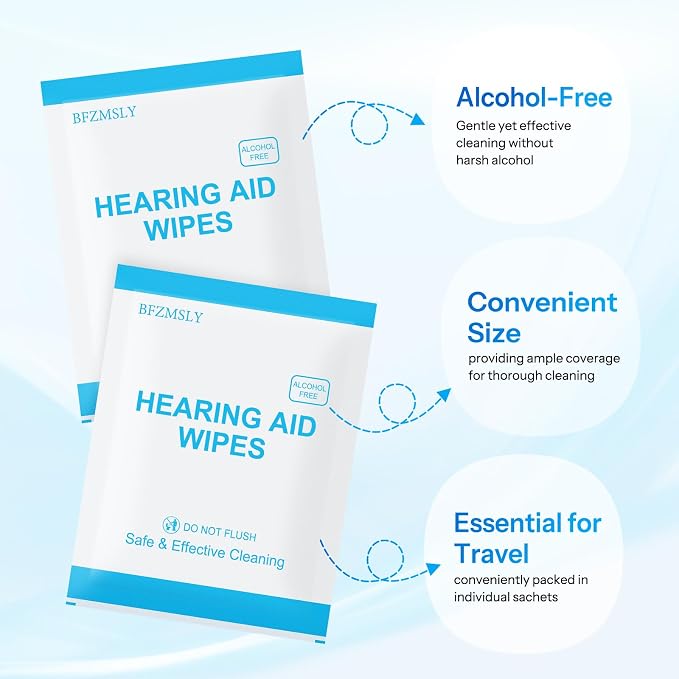 Hearing Aid Cleaning Wipes, Alcohol-Free Individually Wrapped Towelettes for Hearing Aids, Earbuds, Earphones, Headphones & Electronic Devices – Removes Earwax & Dust – Large 4.7" x 6" – 200 Count