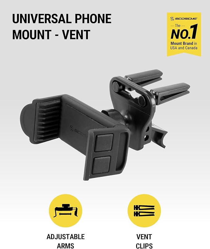 Scosche HVM2 Vent Phone Mount for Car, 360° Adjustable Cellphone Stand, Hands-Free Cell Phone Holder for Car Air Vent Compatible with iPhone 16/15/14/13/12 Series & Mobile Phones up to 3.5 inches