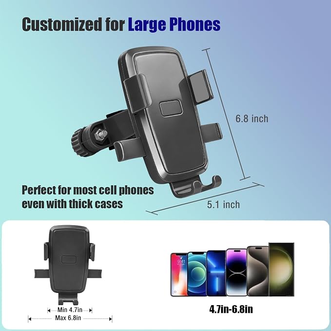 Motorcycle Bike Phone Mount, Bike Cell Phone Holder Clip, Bicycle Scooter Handlebar Clamp, for iPhone 17 16 15 14 Pro Max, Galaxy S25 S24 Ultra, 4.7-7" Phones, Black