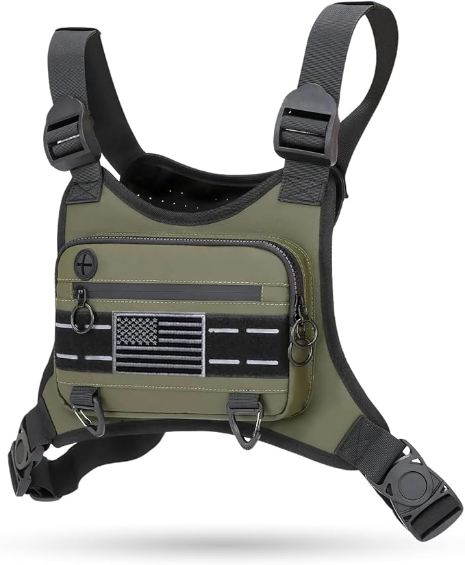 Muserise Sports Chest Bag For Men Women, Water Resistant Lightweight Front Chest Pack, Running Vest Bag With Built-In Phone Holder & Extra Storage For Workouts, Running, Cycling (Olive)