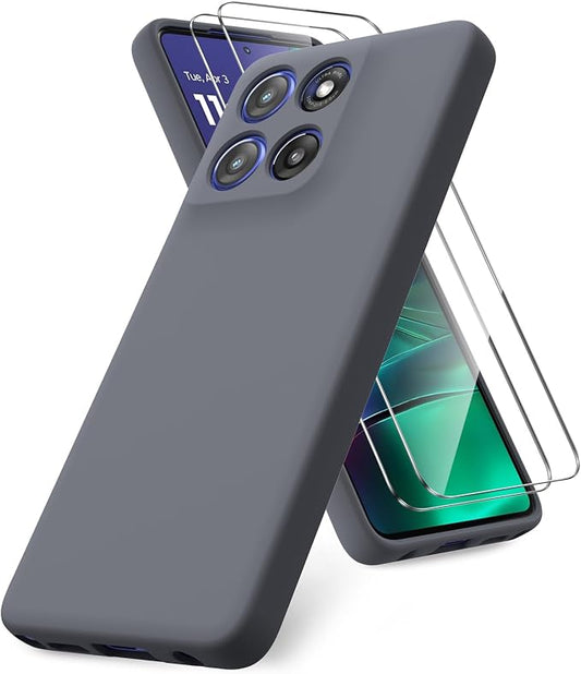 Case for Motorola Moto G Stylus 5G 2025, 2 Pack Tempered Glass Screen Protectors, Soft TPU Liquid Silicone Shockproof Gel Case-Deep Lavender