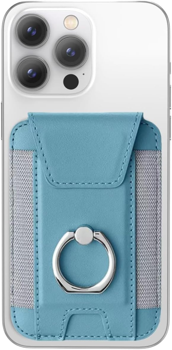 for Magsafe Wallet, Slim Magnetic Card Wallet with Grip, 7 Cards Holder RFID Blocking, Ring Stand Stick on Wallet with Privacy Flap(Sky Blue)