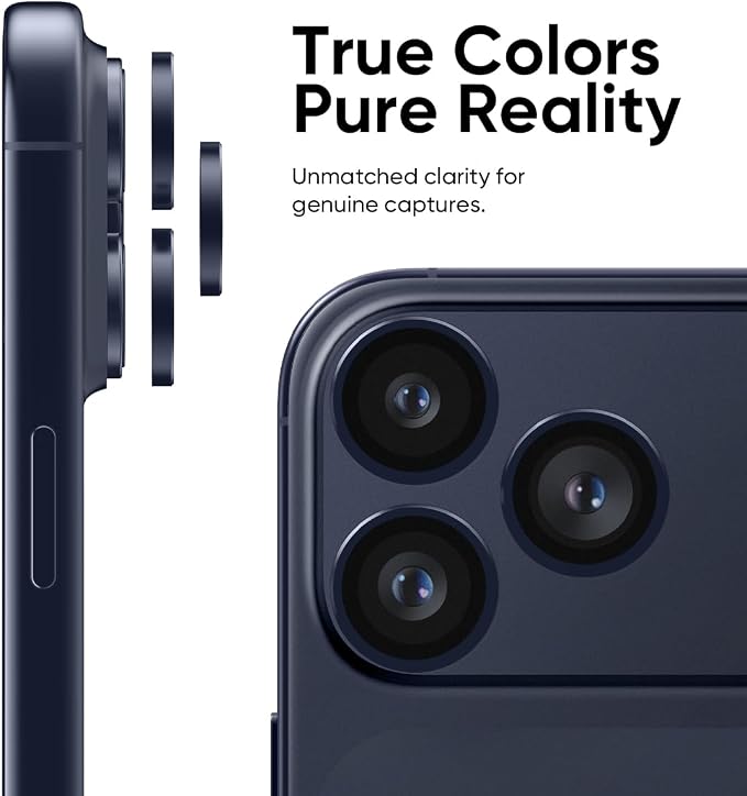 FLOLAB NanoArmour for iPhone 17 Pro Max/iPhone 17 Pro Camera Lens Protector - Anti-Reflective, Durable Tempered Glass with Aluminum Ring, TruColors, Ultra Clear, Easy Install - Deep Blue