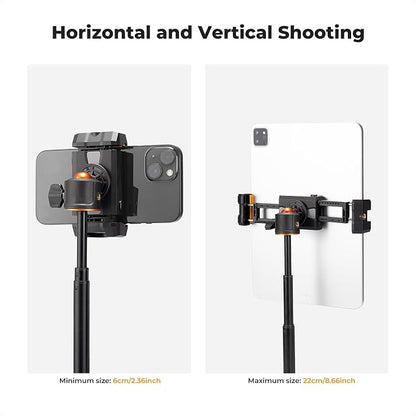 K&F CONCEPT Tablet & Cellphone Tripod Mount Adapter Holder, Adjustable Clamp, Black, Compatible with iPhone 15/14/13/12 Pro Max, iPad Mini/Air/Pro, Surface, Samsung Tab 7.0 Series