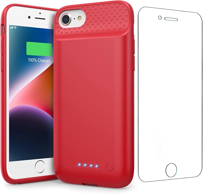 Battery Case for iPhone 8/7/6s/6/SE (2022/2020),[2025 Upgraded] 7000mAh Ultra-Slim Portable Extended Charger Cover for iPhone 8/7/6s/6/SE (2022/2020) Charging Case (4.7 Inch)-Red