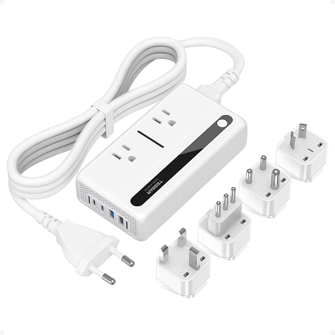 TESSAN 220V‑110V Voltage Converter, Travel Adapter 250W | 4 USB Ports(QC3.0 & PD36W), EU UK AU IT India International Adaptor