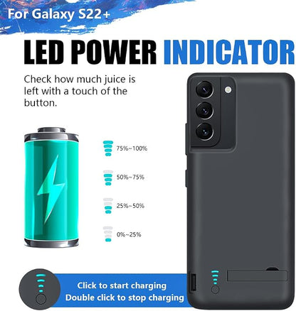 Sitong [Upgraded Battery Case for Samsung Galaxy S22+ / S22 Plus, 5000mAh Rechargeable Extended Battery Charging Charger Case, Add 100% Extra Juice (6.6 Inches) Black