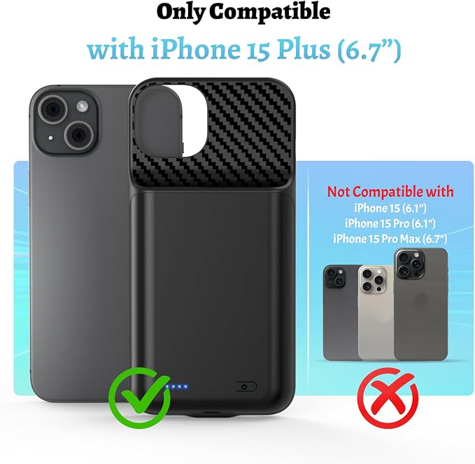 13800mAh Battery Case for iPhone 15 Plus(6.7 inch), [2026 Upgraded] High Capacity Rechargeable Extended Charging Charger Case with Tempered Glass Screen Protector, Black