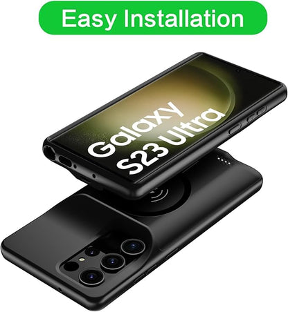 Wireless Charging Case for Galaxy S22 Ultra/ S23 Ultra, 12000mAh Rechargeable Portable Charging Case Compatible with Galaxy S22 Ultra / S23 Ultra 6.8" with Carplay Battery Pack Charger Case (Black)