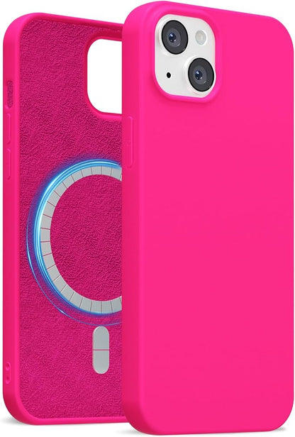 for iPhone 15 Case Silicone Compatible with Magsafe Case, Ultra Slim Thin Magnetic Phone Cases Mag Safe, Cute Soft Rubber Gel TPU Matte Plain Wireless Charging Cover for Women, Hot Pink