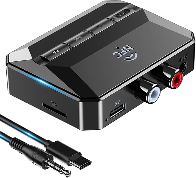 KAIY Bluetooth Receiver for Home Stereo, Bluetooth to RCA Adapter with NFC, 3.5mm AUX Audio Adapter Support USB Flash Drive & TF Card for Old Speakers/Amplifiers, HiFi Music Streaming Receiver