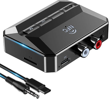 KAIY Bluetooth Receiver for Home Stereo, Bluetooth to RCA Adapter with NFC, 3.5mm AUX Audio Adapter Support USB Flash Drive & TF Card for Old Speakers/Amplifiers, HiFi Music Streaming Receiver