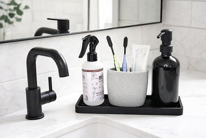 Happitasa Silicone Kitchen Sink Organizer Tray, Sponge Holder and Countertop Protector | Bathroom and Kitchen Soap Dish and Dispenser Tray (Grey, 12"x4", 9.2 Ounces)
