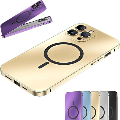 Magnetic Charging Aluminum Metal Bumper Matte Shell for iPhone, Anti-Collision Matte Snap-On Phone Case, for iPhone 16/15/14/13/12 Pro Max (Gold,13)
