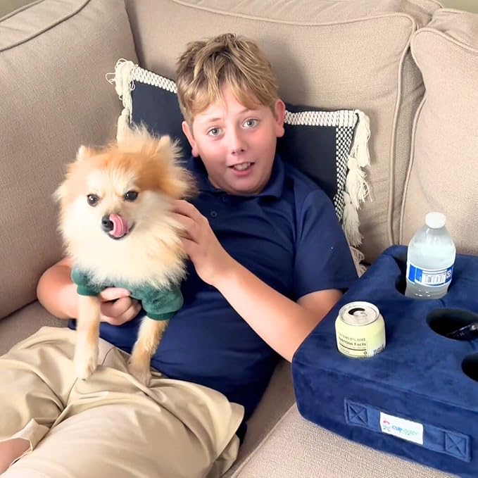 The Original Cup Cozy Pillow-As Seen on TV-The World's Best Couch/Sofa/Bed/Car Cup Holder Pillow and Caddy for Drinks/Snacks/Remotes! (Blue, 5 Hole)
