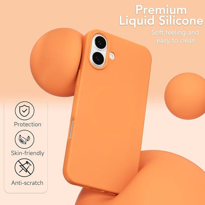 for iPhone 16 Plus Case Silicone Compatible with Magsafe Case, Ultra Slim Thin Magnetic Phone Cases Mag Safe, Cute Soft Rubber Gel TPU Matte Plain Wireless Charging Cover for Women, Neon Orange